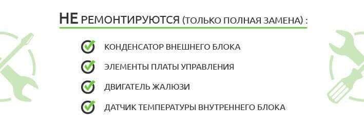 Картинка о запчастях кондиционера которые не ремонтируются, подлежат полной замене